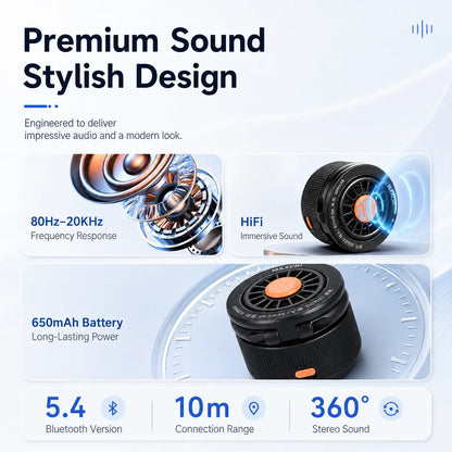 3-In-1 Compact Bluetooth Speaker - Magnetic 360° Rotatable Phone Stand, RGB Light, HD Sound, Portable Wireless Holder with Charging, Battery, Connection, for Office, Gaming, Creative Gift, Audios