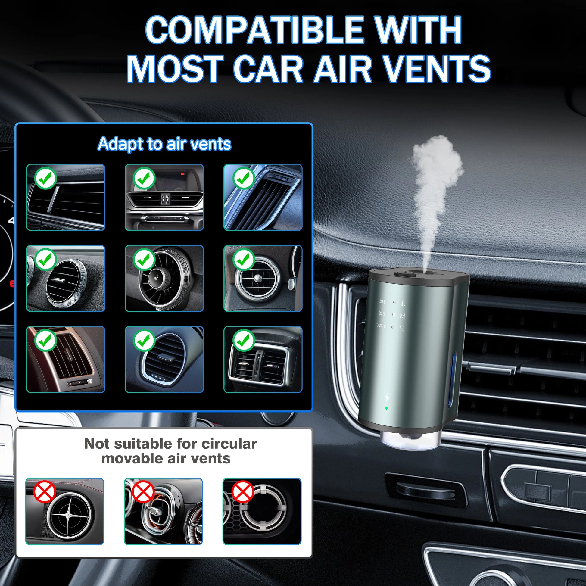 Smart Car Air Freshener with Three Adjustable Concentration Scent Levels, Portable Waterless Car Diffuser Air Freshener Car Aromatherapy Diffuser, 3*10ML Natural Perfume