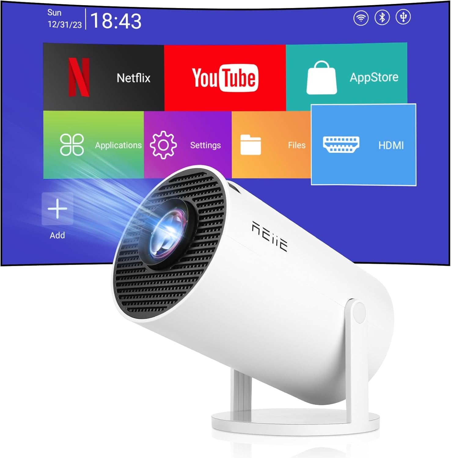 HY300 PRO+ LCD Smart Short Throw Projector for Home Theater | Android 11,4K Decoding,200 ANSI Lumens,Wifi6 Bt5.0,Low Noise 28Db,50000H Lamp Life,100-Inch Projection