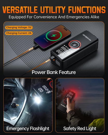 Portable SUV Tire Inflator - 30000Mah 180PSI 150W High Power Air Compressor with Digital Gauge Dual Lighting, Tire Inflator for Truck Car UTV Motorcycle ATV RV Bike and Charging DC 12V