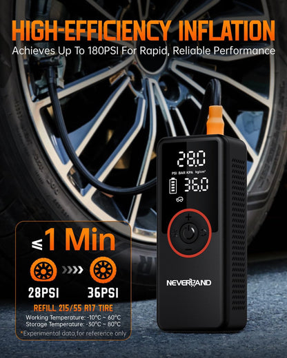 Portable SUV Tire Inflator - 30000Mah 180PSI 150W High Power Air Compressor with Digital Gauge Dual Lighting, Tire Inflator for Truck Car UTV Motorcycle ATV RV Bike and Charging DC 12V