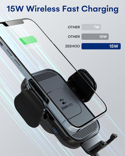 Wireless Car Charger, 15W Fast Charging, Auto Clamping Car Phone Mount, Cell Phone Holder Charger, for Iphone17 16 15 14 13 12 11 Pro Max Xs, Etc. (Black)