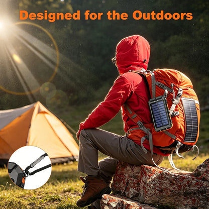 20000Mah Portable Solar Charger Power Bank with LED Flashlight - Dual USB-A Output, Waterproof Outdoor Design with Compass & Carabiner for Phone Android